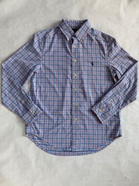 Boys Ralph Lauren Blue and Pink Plaid Button-Down Shirt - Size M (10-12)